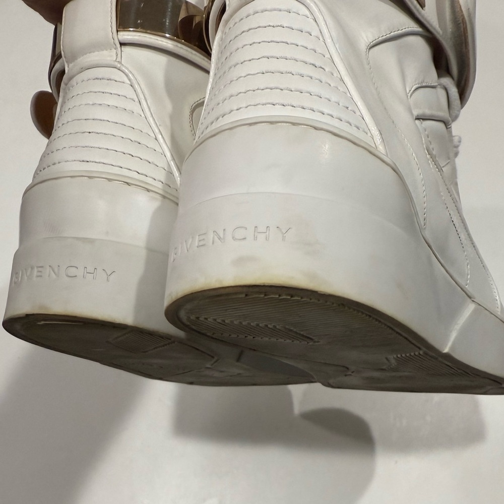 RARE Givenchy Tyson High Top Sneakers. Mens 45 White w/ Gold Back Strap. W/ Box